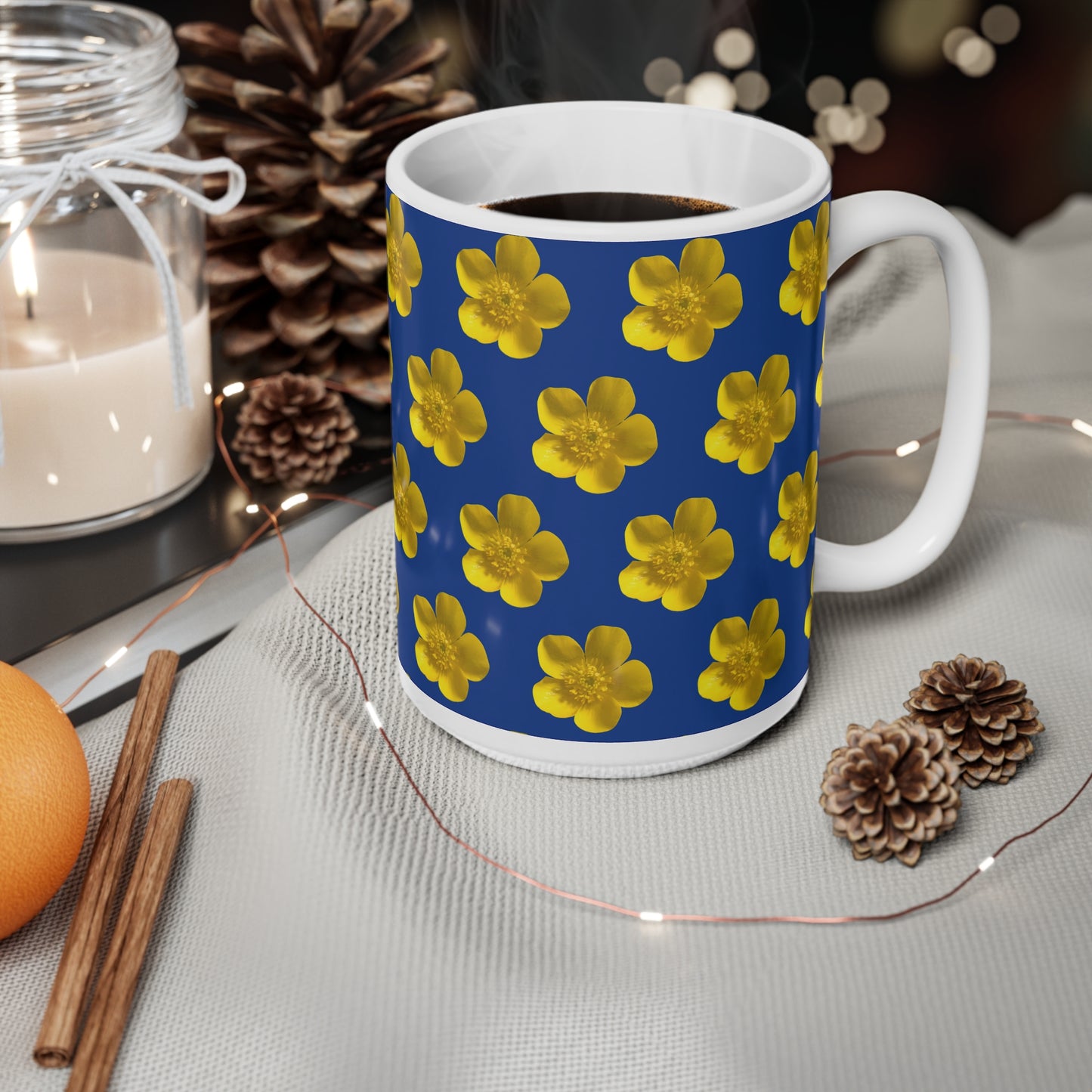 Coffee Cups - Yellow Flower Pattern Design