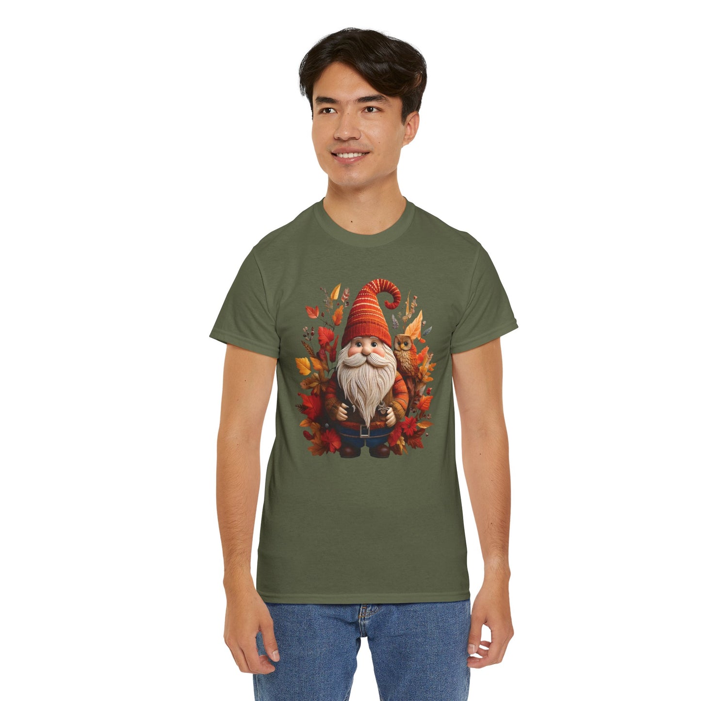 Gnome & Owl Autumn Harmony – Cozy Magic for the Season 🍂🧡 - Tee, Fall T-Shirt, Cozy Halloween Shirt, Pumpkin Spice Gift, Unisex Cotton Top