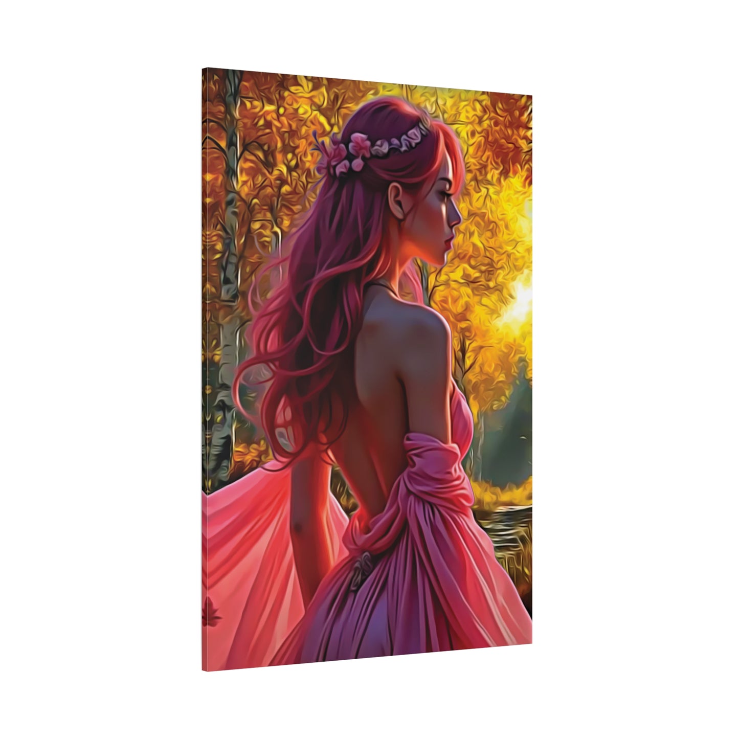 Beauty in Pink – Elegance Blossoms in Autumn Light - Stretched Canvas Art Piece, Elegant Home Decor, Wall Art, Modern Art Display, Gift for Art Lovers, Perfect for Any Occasion