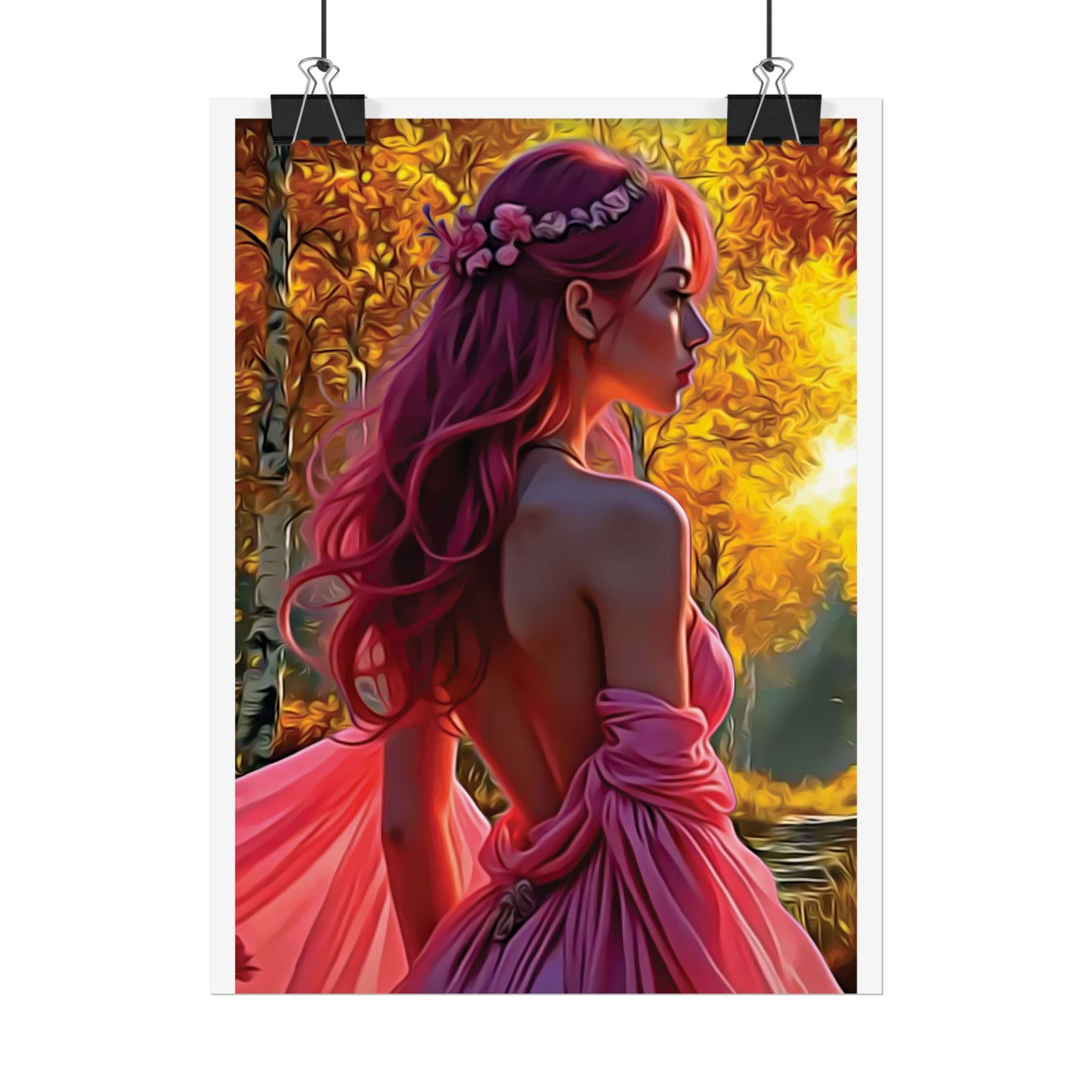 Beauty in Pink – Elegance Blossoms in Autumn Light - Enchanting Art Print, Elegant Decor, Fall Aesthetic, Feminine Wall Art, Unique Gift for Her, Boho Style Poster