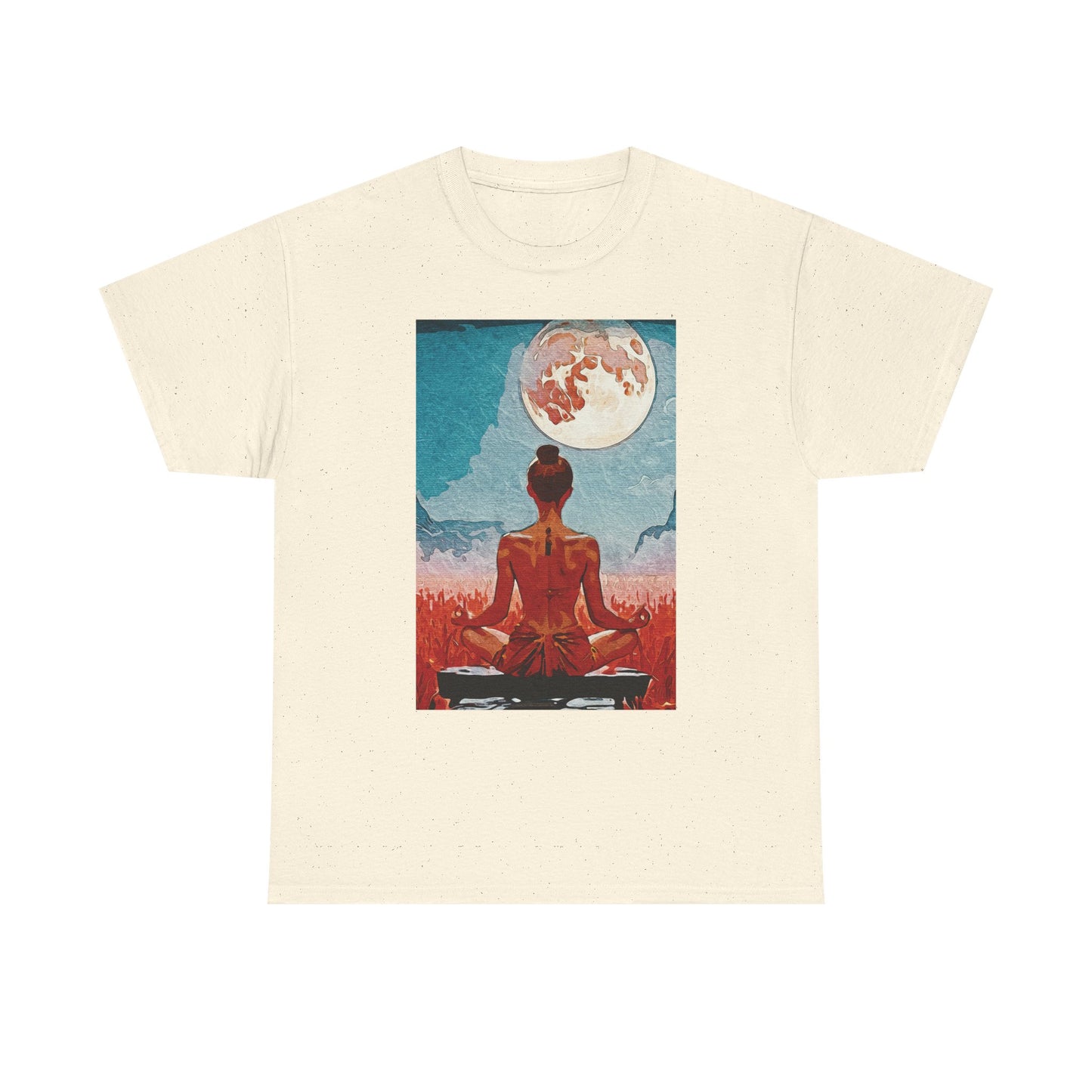 ✨Serenity Under the Full Moon - Meditative Moon Unisex Heavy Cotton Tee - Mindfulness Gift, Spiritual Shirt, Yoga Apparel, Zen Fashion, Moon Lover Gift