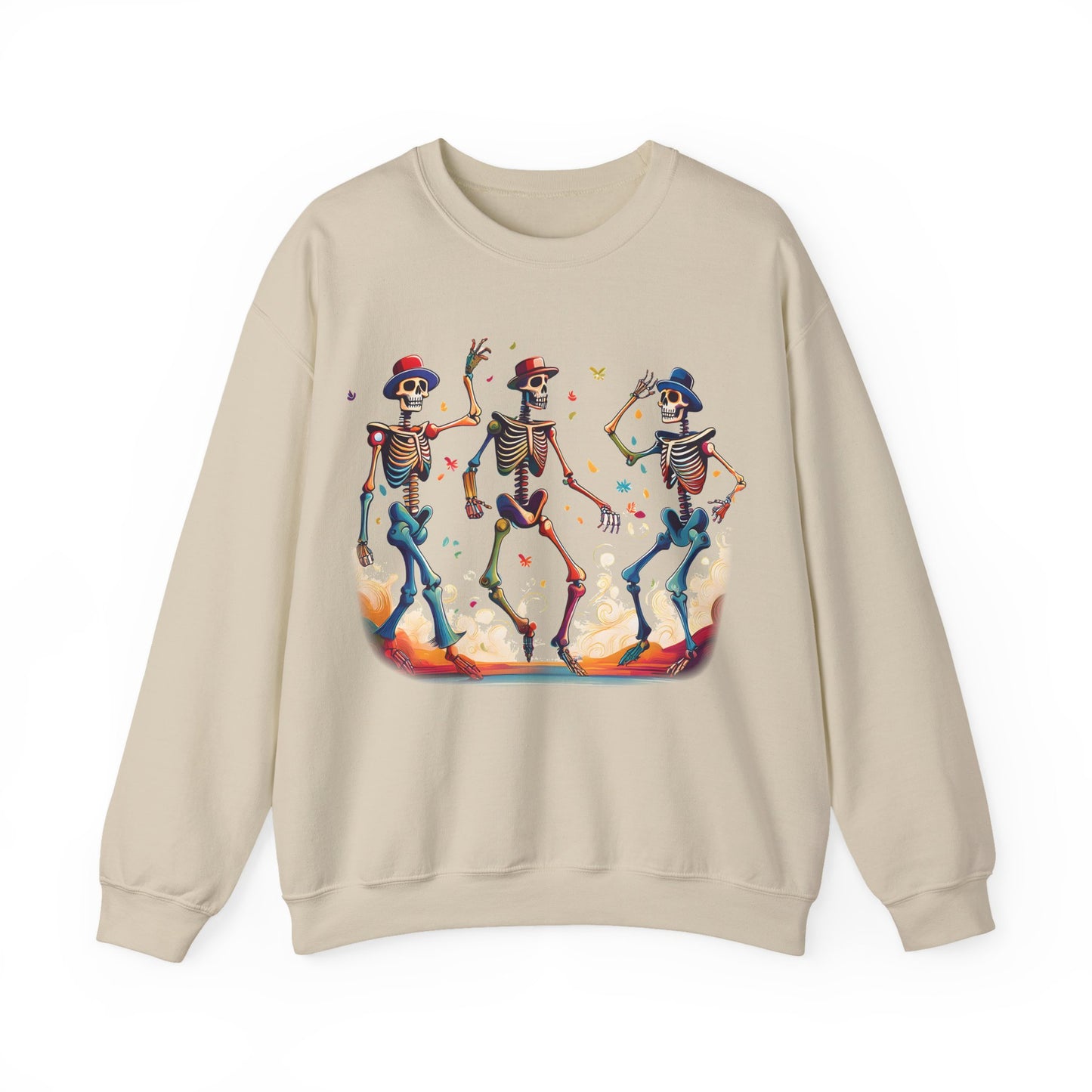 Dancing Skeletons Halloween Party - Spooky Fun Celebration Art - Festive Autumn Spirit Collection - Spooky Skeleton Dance Crewneck Sweatshirt, Halloween Sweatshirt, Unisex Fall Apparel, Casual Skeleton Top, Fun Halloween Gift