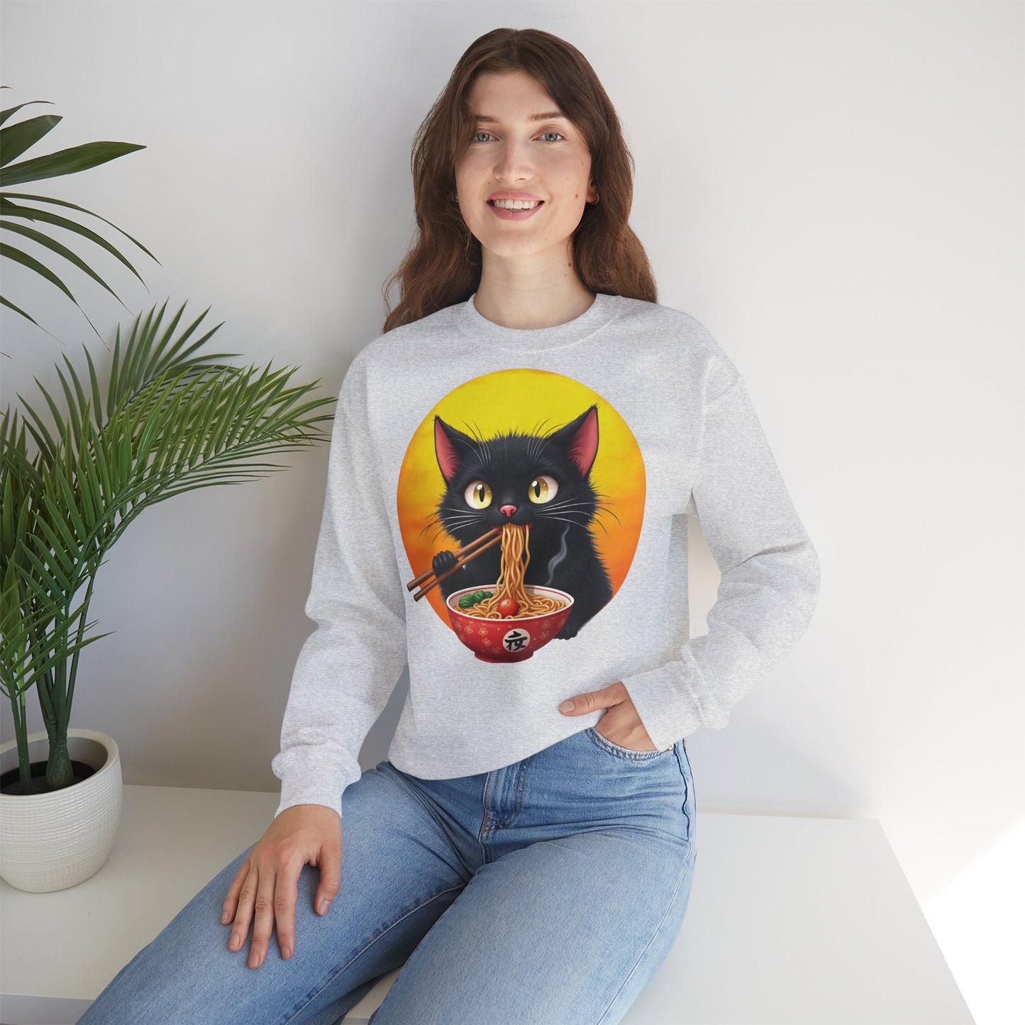 Ramen Cat Magic – Whiskers, Noodles & Sunshine Vibes - Cat Lover's Ramen Sweatshirt, Cozy Cat Crewneck, Cat-Themed Gift, Funny Sweatshirt, Unisex Pullover, Pet Lovers Apparel