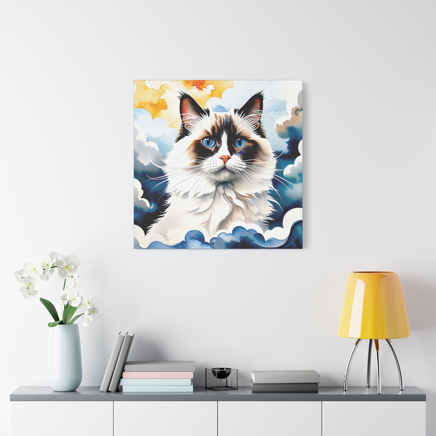 Canvas Art - Blue-Eyed Majesty: Cat Among the Clouds