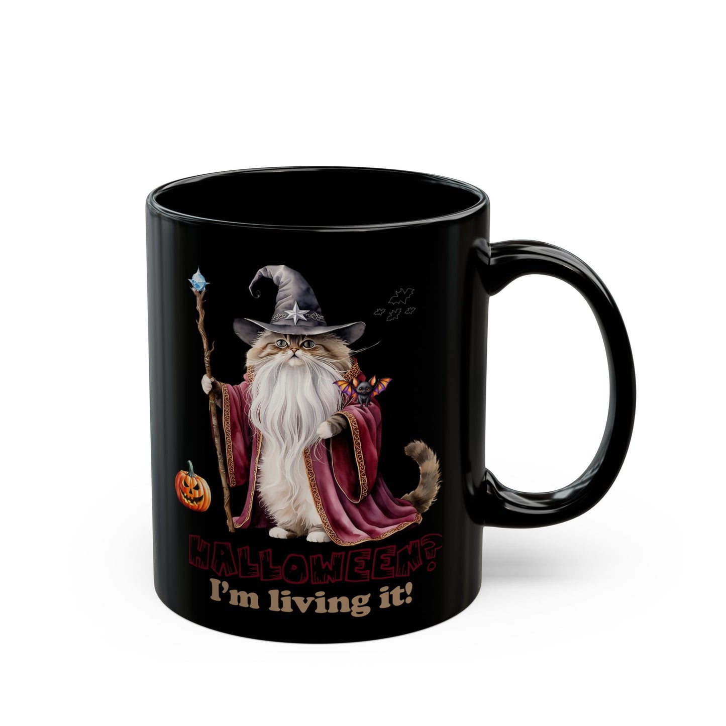 🧙 Title: Living the Spell: Wizardry, Whimsy & Halloween Cheer 🎃 - Halloween Cat Mug - I'm Living It, Witch Mug, Black Coffee Cup, Gift for Cat Lovers, Halloween Decor, Spooky Kitchenware