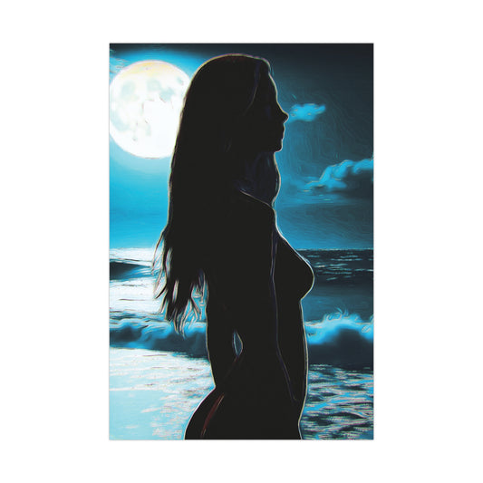 Moonlit Reflections – Serenity, Strength & Ocean Calm in One Magical Moment 🌊🌕 - Moonlit Silhouette Matte Poster, Bedroom Decor, Nighttime Art, Mystical Home Aesthetic, Gift for Art Lovers