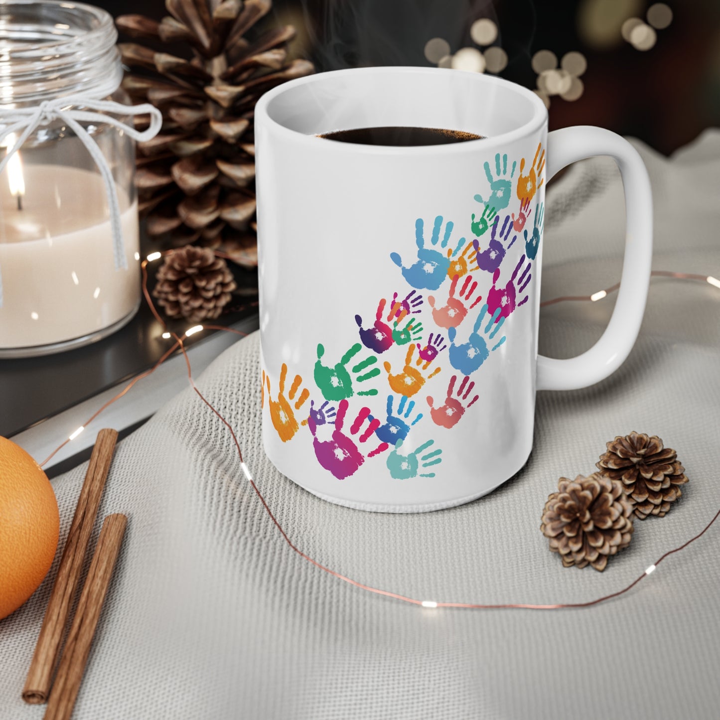 Coffee Cups - Colorful Handprints Art Design