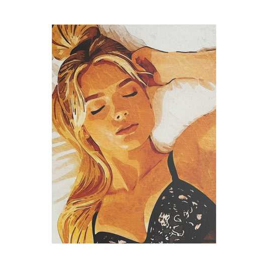 Golden Hour Dreams - Vintage Boho Woman Portrait Canvas Art Print - Warm Aesthetic Wall Decor for Modern Home Interior - Serene Portrait Canvas Print, Wall Art Decor, Cozy Bedroom Aesthetic, Gift for Relaxation, Home Decoration, Calming Artwork