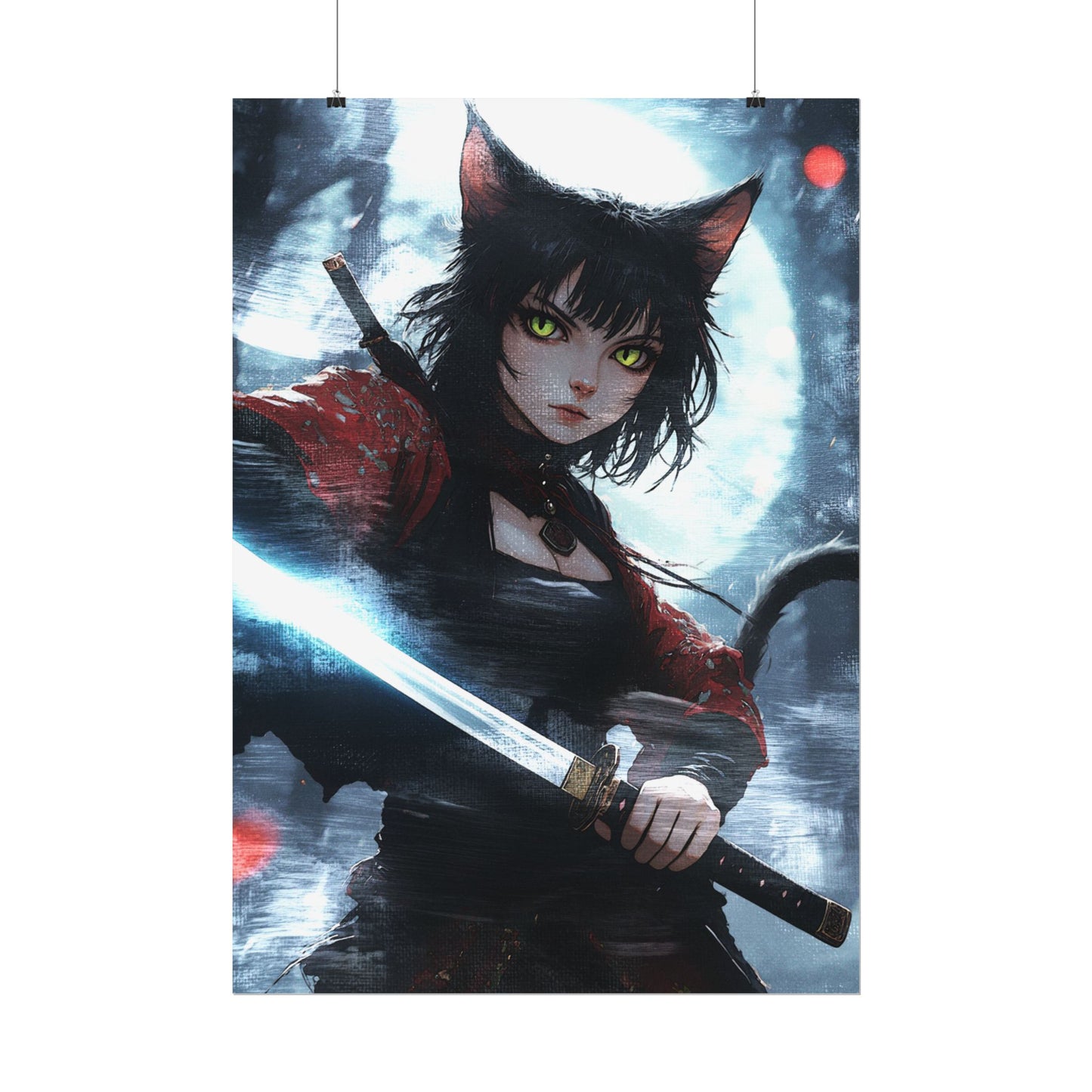 Cat Warrior Art Rolled Poster - Stylish Anime Decor for Home or Office