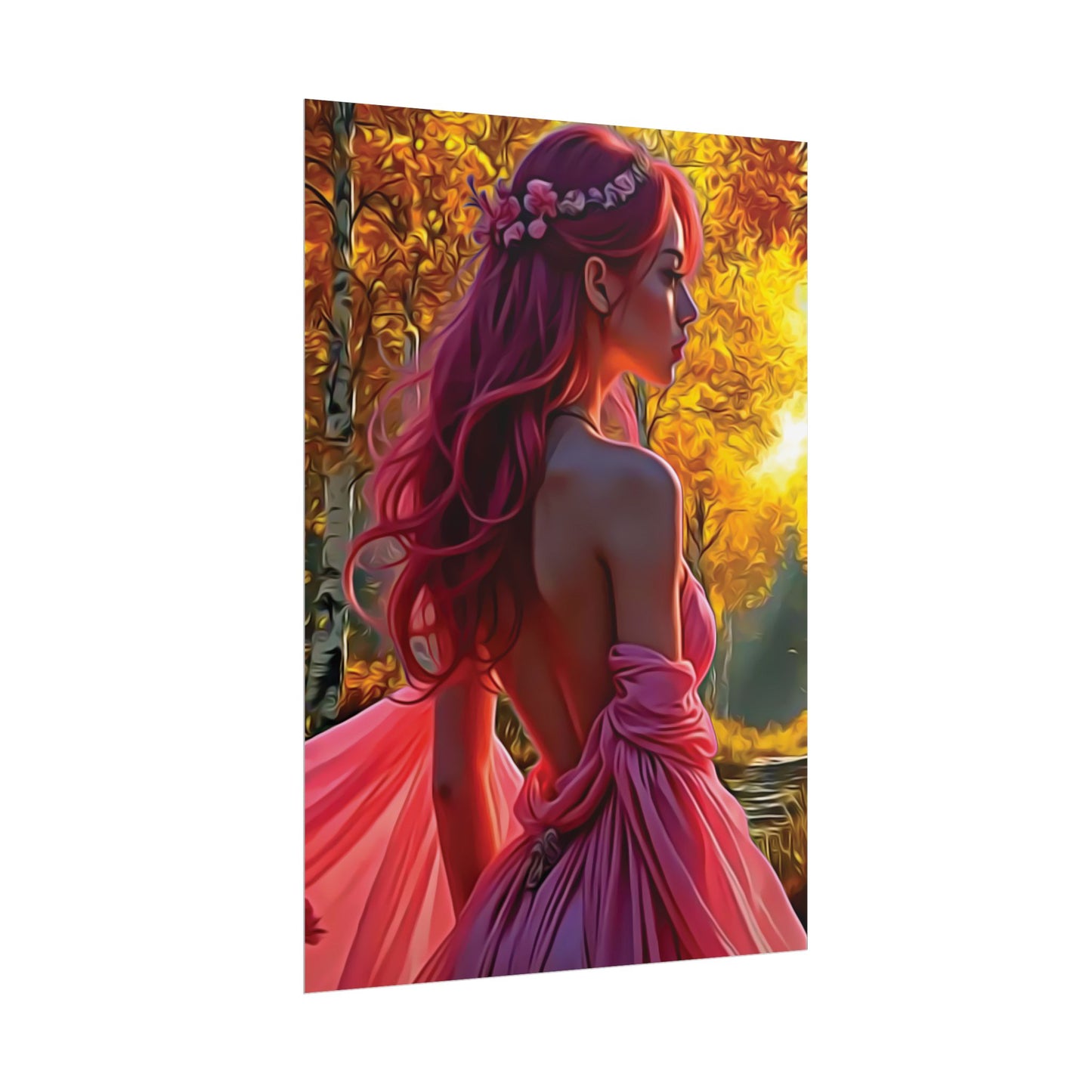 Beauty in Pink – Elegance Blossoms in Autumn Light - Enchanting Art Print, Elegant Decor, Fall Aesthetic, Feminine Wall Art, Unique Gift for Her, Boho Style Poster