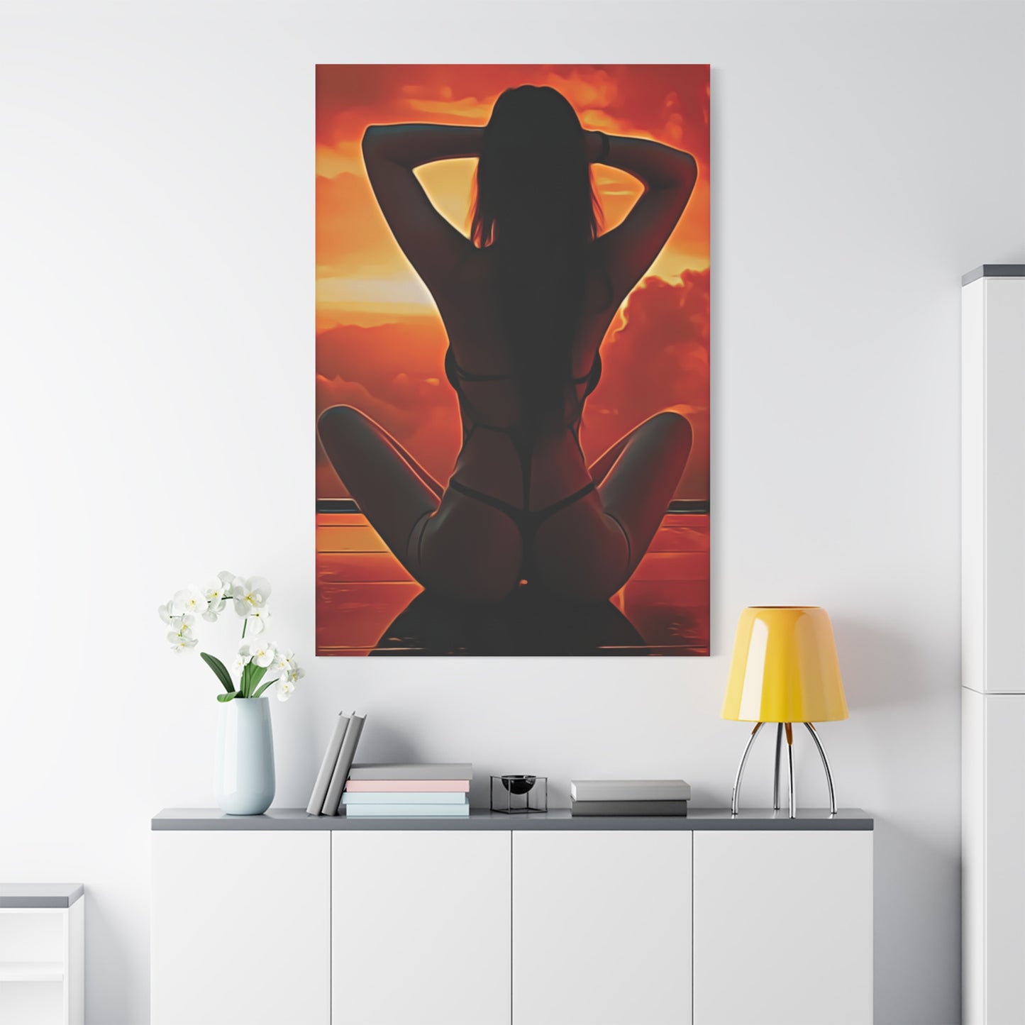Golden Hour Serenity – Empowering Sunset Silhouette Inspiring Calm, Strength and Inner Freedom - Stretched Canvas Art Print - Sunset Silhouette, Wall Decor, Modern Home Art, Unique Gift, Bedroom Decor, Summer Vibes