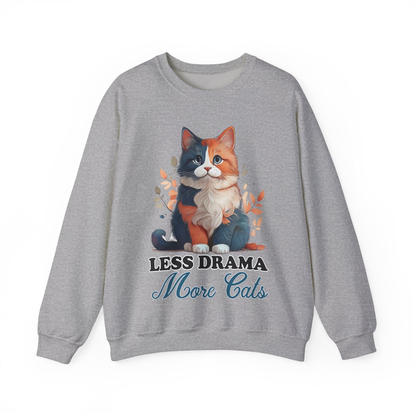 Less Drama, More Cats – Purrfect Peace in Style 🐾✨ - Cat Lover Crewneck Sweatshirt | Less Drama More Cats | Cozy Gift for Cat Owners, Animal Lovers, Cute Cat Sweatshirt