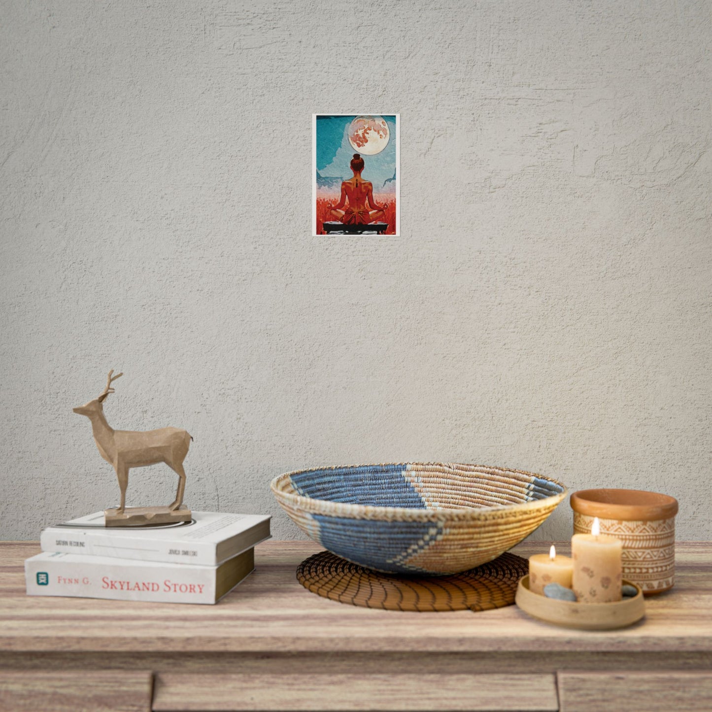 Serenity Under the Full Moon - Meditation Art Print, Zen Rolled Poster, Relaxation Decor, Spiritual Wall Art, Yoga Gift, Mindfulness Artwork