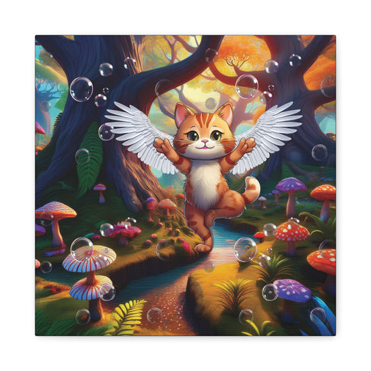 Winged Whiskers: Fantasy Cat's Magical Adventure - Canvas Print