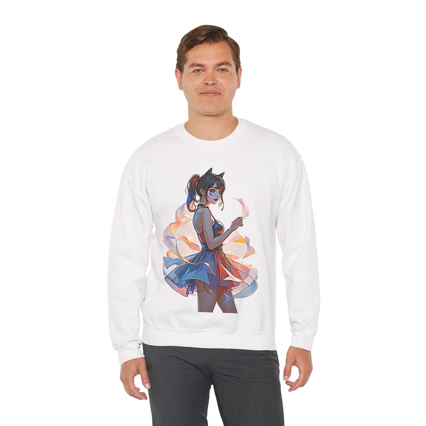 ✨Moonlit Grace: Anime Catgirl Aura for Casual Wear, Posters, Mugs and much more - Artistic Unisex Crewneck Sweatshirt | Cozy Graphic Sweater, Comfortable Hoodie, Fall Apparel, Anime-Inspired Gift, Casual Chic Fashion