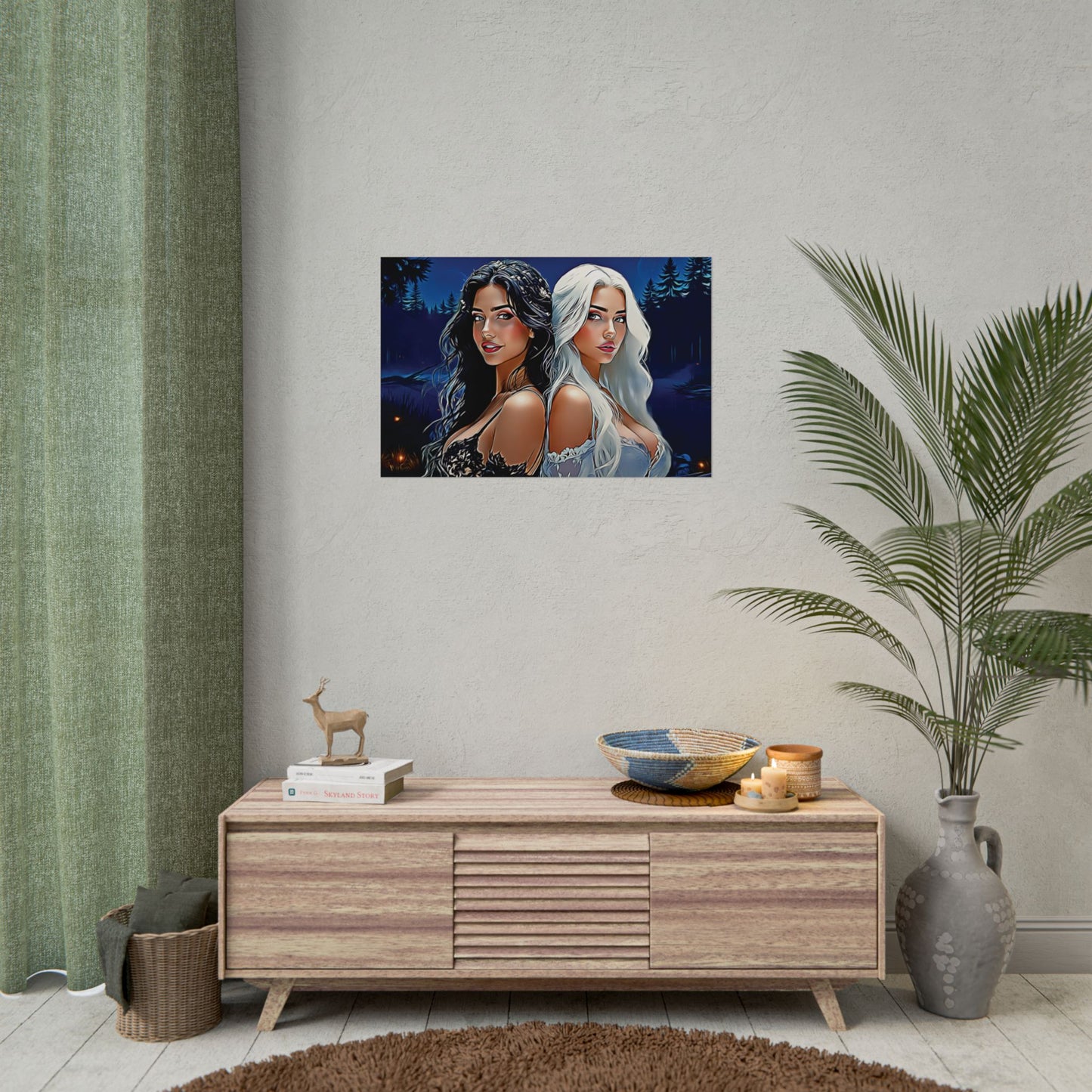 Moonlit Sisters of Opposites – Enchanted Night Art of Balance, Beauty, and Timeless Harmony - Mystical Duo Rolled Posters | Ethereal Art for Witchy Decor, Fantasy Wall Art, Gift for Her, Boho Home, Unique Prints