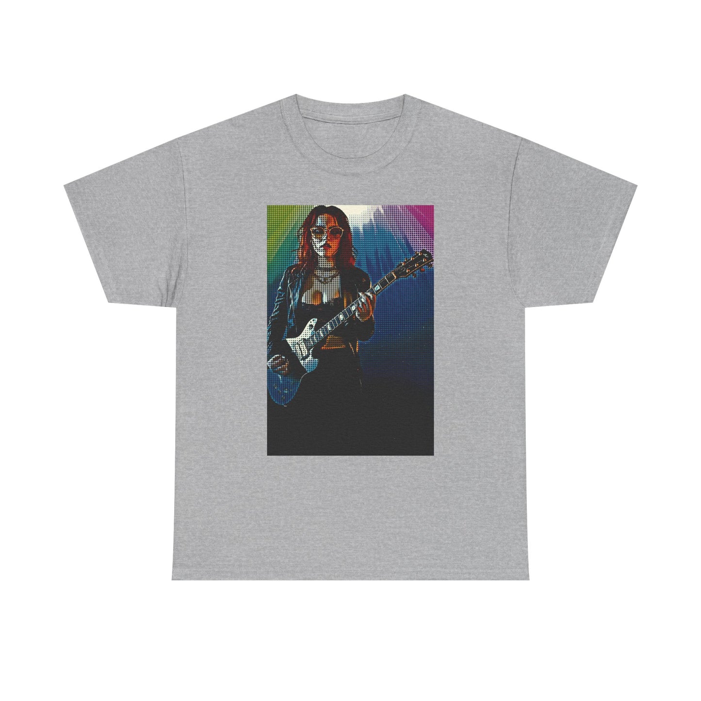 Electric Vibes: Retro Halftone Guitar Art Celebrating Music, Freedom, and Bold Self-Expression - Rock Star Unisex Heavy Cotton Tee, Music Lover Gift, Concert Apparel, Vintage Tee, Festival Wear