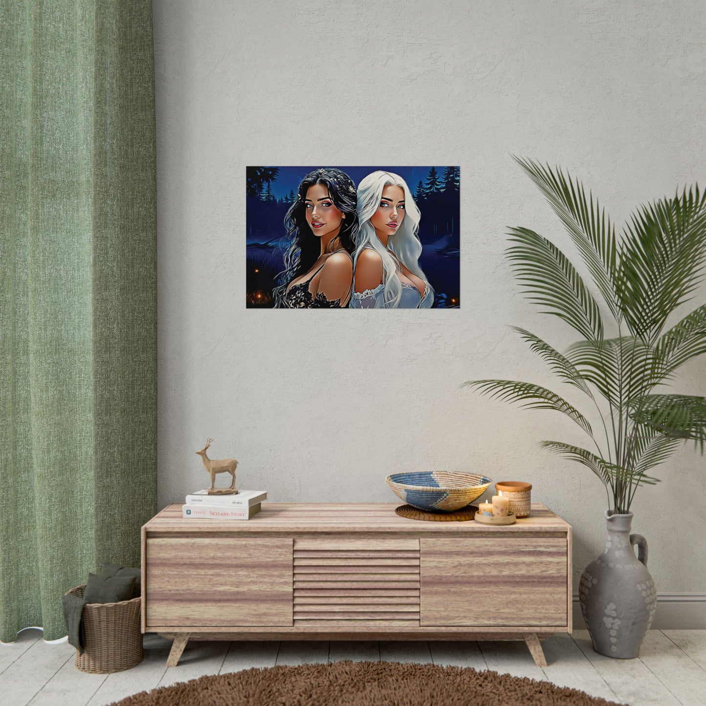 Moonlit Sisters of Opposites – Enchanted Night Art of Balance, Beauty, and Timeless Harmony - Mystical Duo Rolled Posters | Ethereal Art for Witchy Decor, Fantasy Wall Art, Gift for Her, Boho Home, Unique Prints