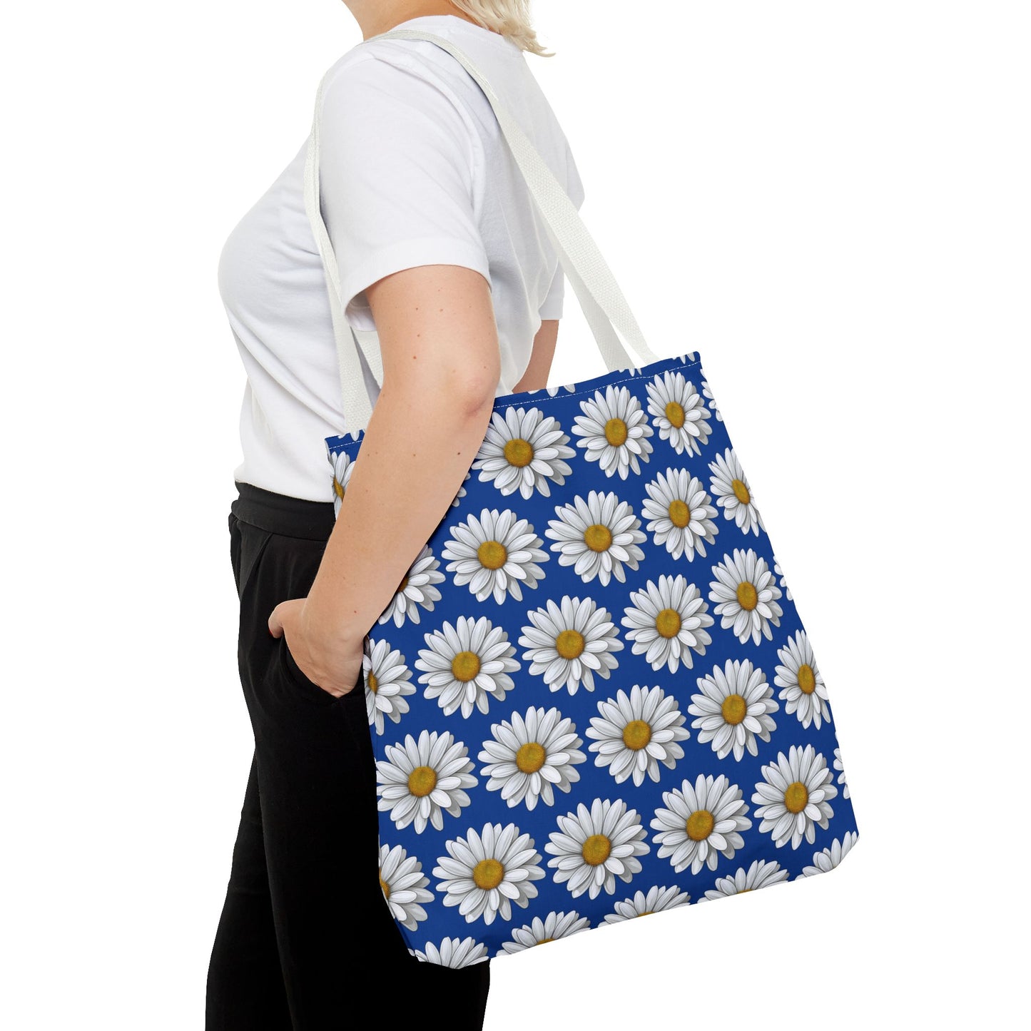 Daisy Tote Bag - White Floral Pattern Summer Fashion Accessory