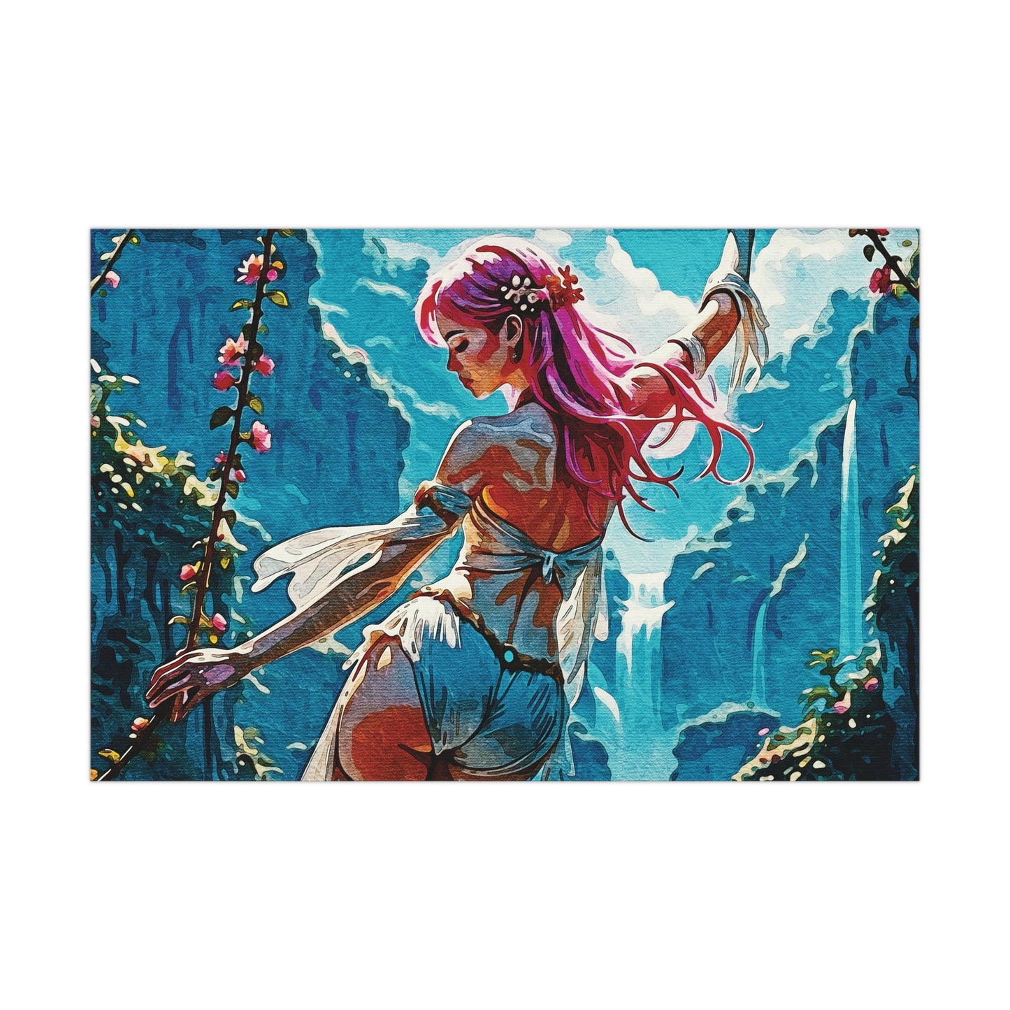 Blossom Beyond – Where Fantasy Blooms and Courage Flows 🌸🌄 - Fantasy Landscape Matte Poster, Wall Art for Home Decor, Gift for Nature Lovers, Bohemian Style Decor, Art Print for Any Room