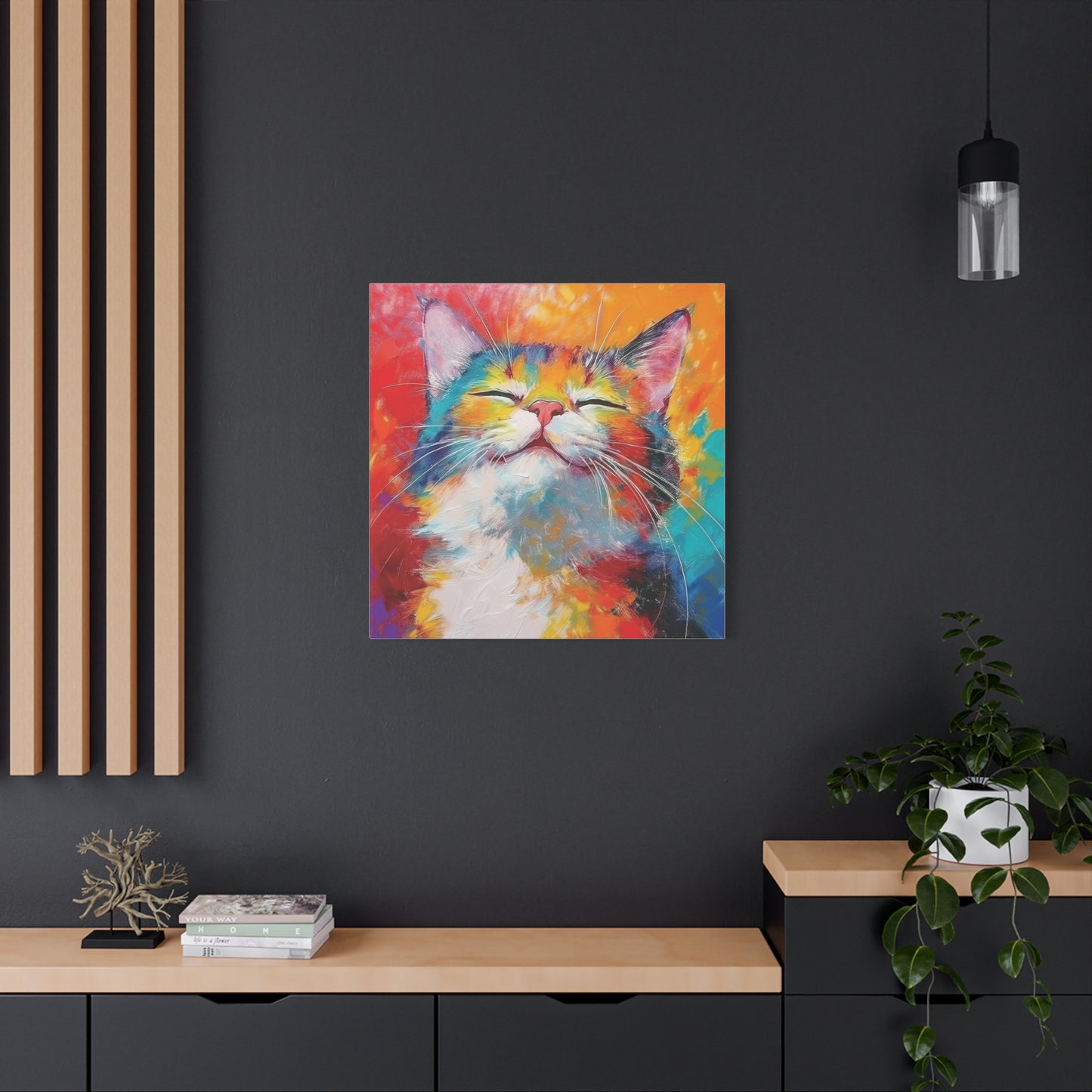 Canvas Print: Pawsitive Vibes Tri-Color Cat Artwork