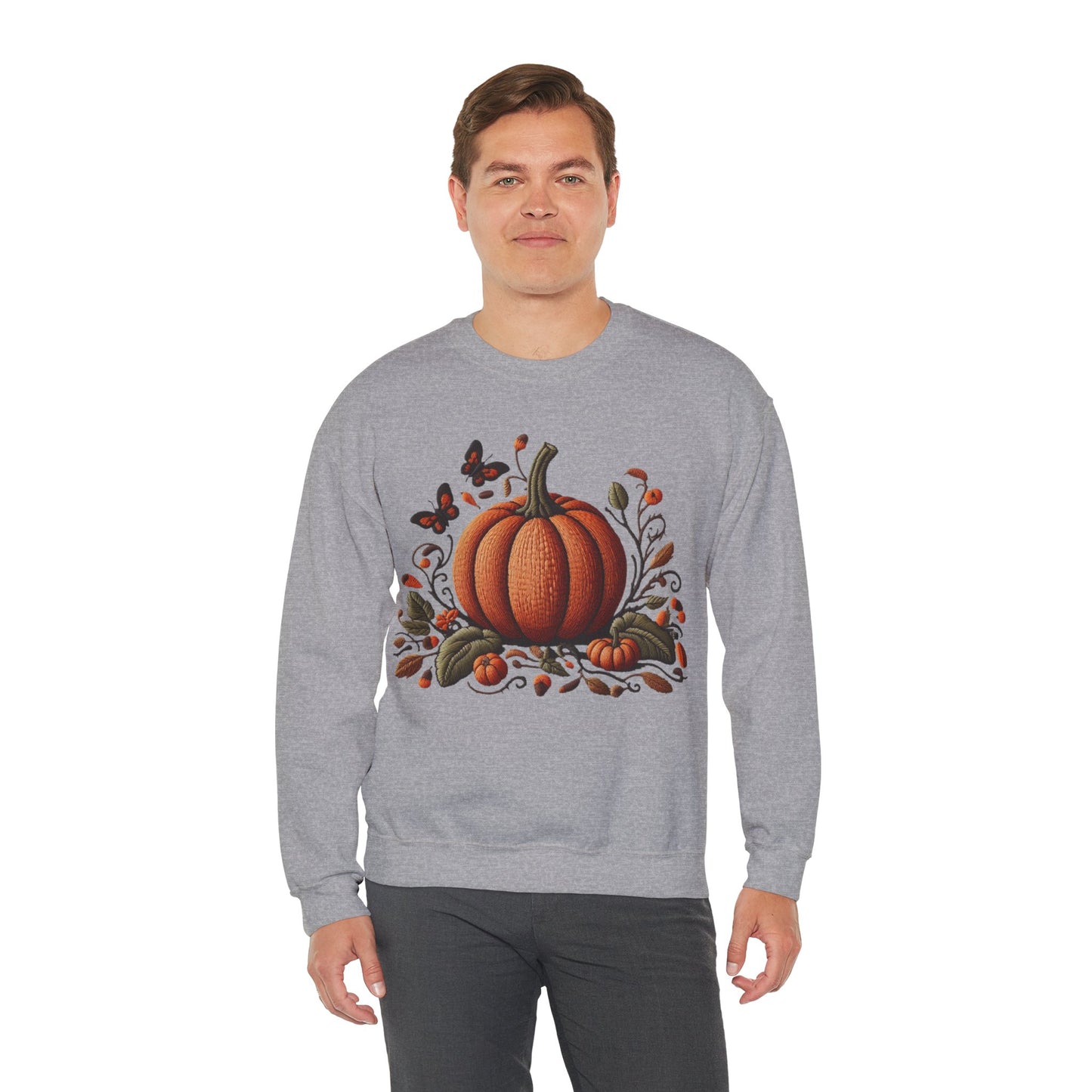 Pumpkin & Botanical Bliss – Autumn’s Cozy Charm 🎃🍂 - Autumn Pumpkin Sweatshirt - Cozy Fall Apparel, Unisex Crewneck, Thanksgiving Gift, Seasonal Fashion, Pumpkin Patch Style