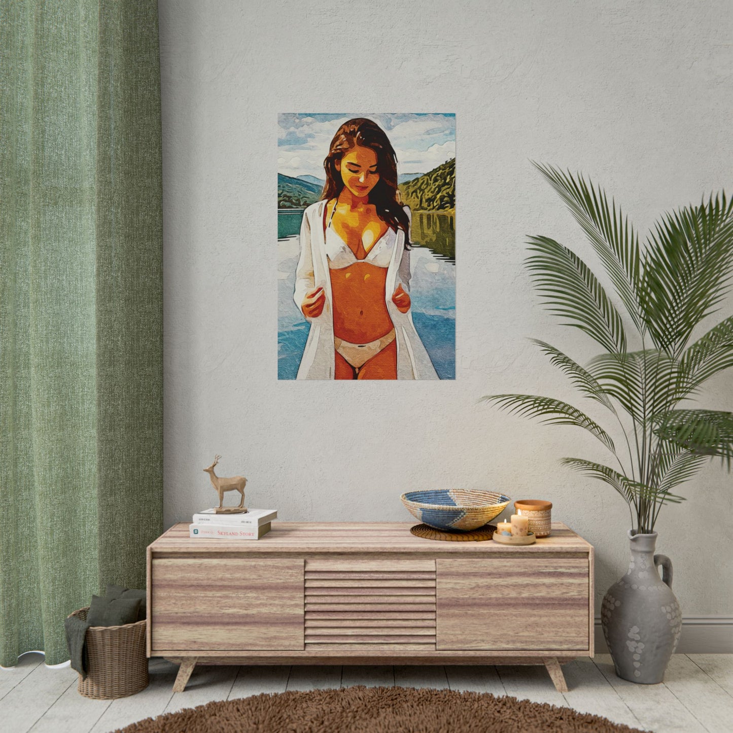 Beauty at the Lake — Sunlit Serenity for Canvas - Beach Vibe Rolled Poster, Summer Wall Art, Aesthetic Home Decor, Ocean Print, Ideal Gift for Beach Lovers