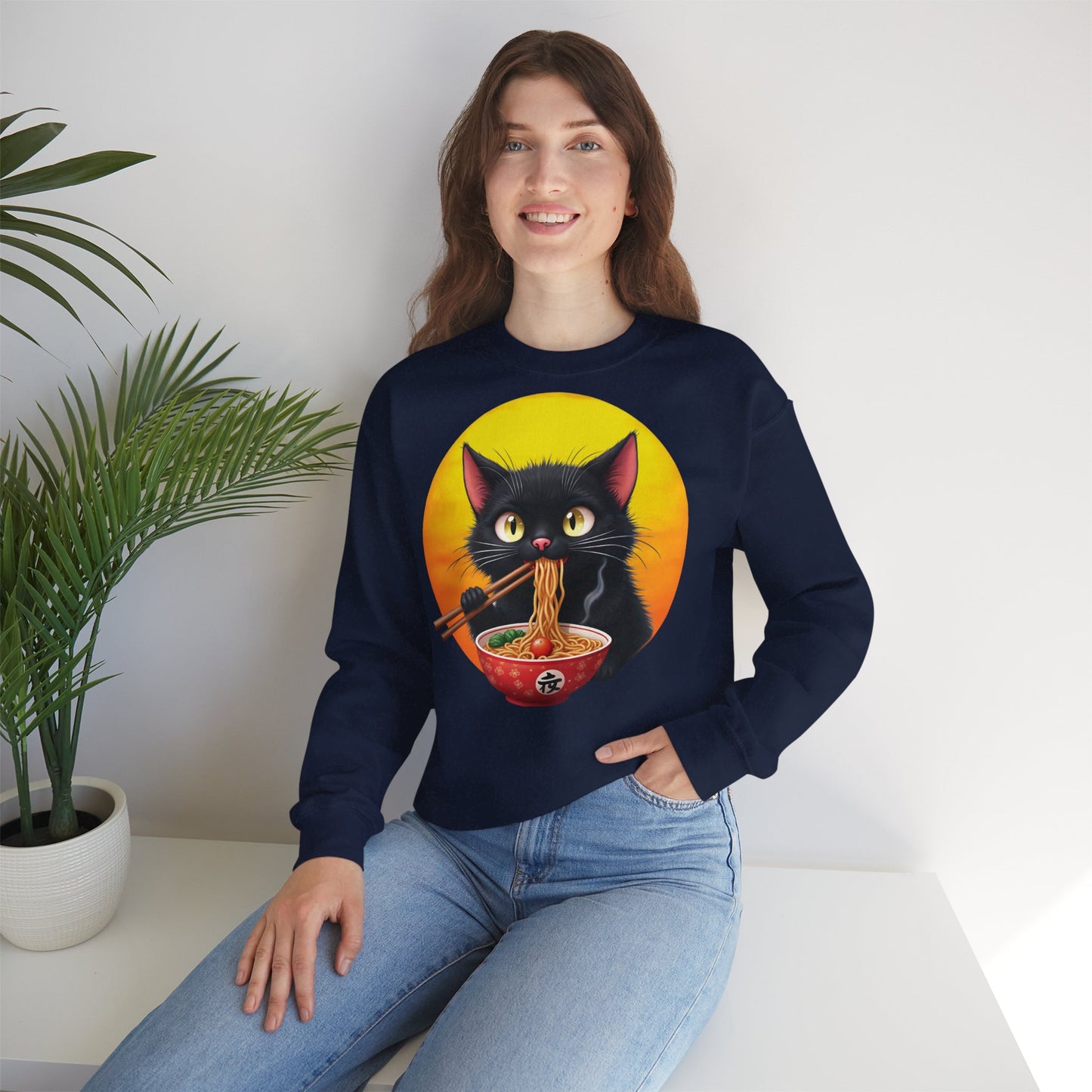 Ramen Cat Magic – Whiskers, Noodles & Sunshine Vibes - Cat Lover's Ramen Sweatshirt, Cozy Cat Crewneck, Cat-Themed Gift, Funny Sweatshirt, Unisex Pullover, Pet Lovers Apparel