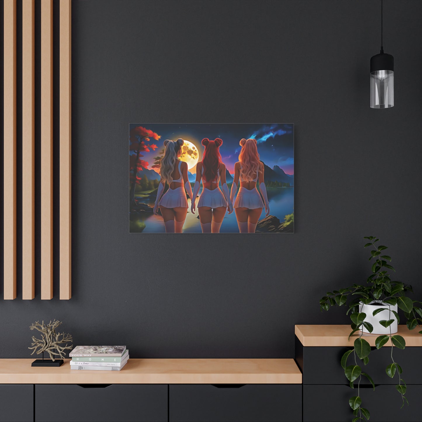 🌌 Moon Sisters: Unity in Light, Magic in MotionCanvas Wall Art - Enchanting Moonlit Retreat, Bohemian Decor, Gift for Friends, Home Decor, Unique Wall Art, Girls Night In