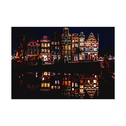 Amsterdam Nightscape Rolled Poster - Colorful Urban Reflection Art