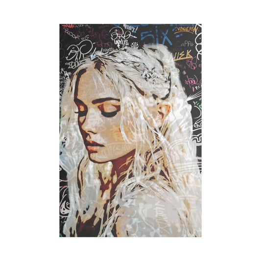 "Urban Dreams: Street Art Portrait of Hope and Beauty Emerging from City's Creative Soul" - Satin Canvas Art Print, Stretched Wall Decor, Girl Portrait, Abstract Graffiti Design, Unique Home Decor, Gift for Art Lovers