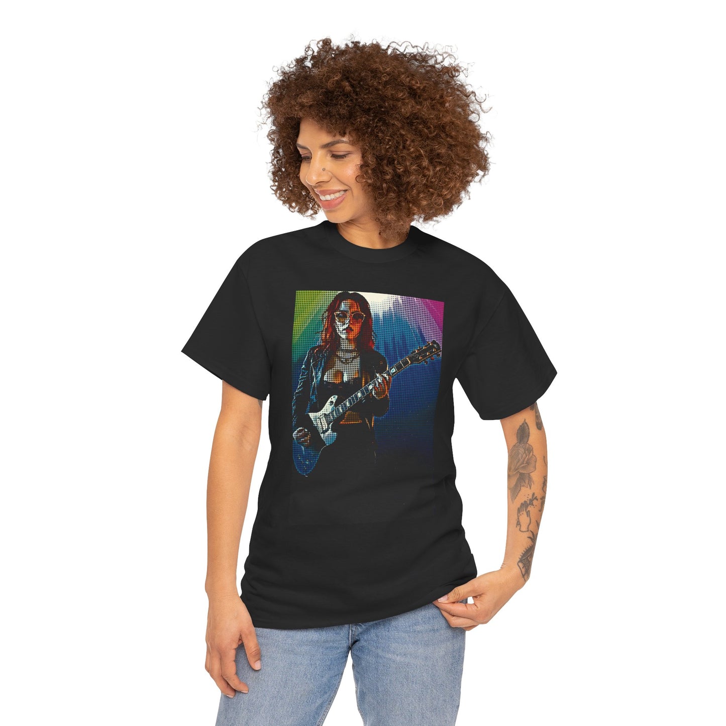 Electric Vibes: Retro Halftone Guitar Art Celebrating Music, Freedom, and Bold Self-Expression - Rock Star Unisex Heavy Cotton Tee, Music Lover Gift, Concert Apparel, Vintage Tee, Festival Wear