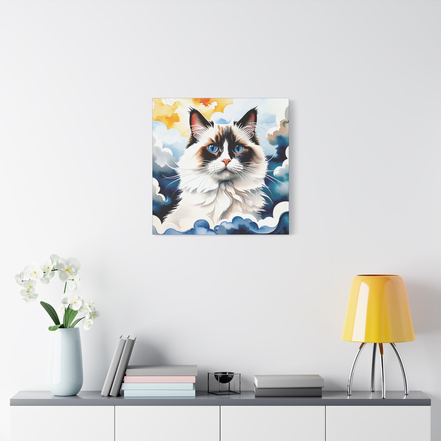 Canvas Art - Blue-Eyed Majesty: Cat Among the Clouds