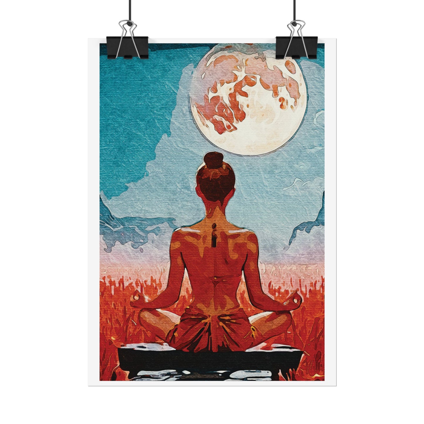 Serenity Under the Full Moon - Meditation Art Print, Zen Rolled Poster, Relaxation Decor, Spiritual Wall Art, Yoga Gift, Mindfulness Artwork
