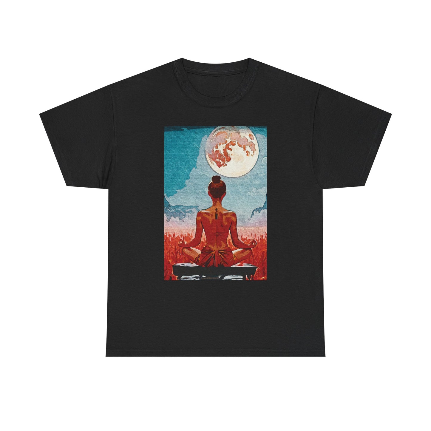 ✨Serenity Under the Full Moon - Meditative Moon Unisex Heavy Cotton Tee - Mindfulness Gift, Spiritual Shirt, Yoga Apparel, Zen Fashion, Moon Lover Gift