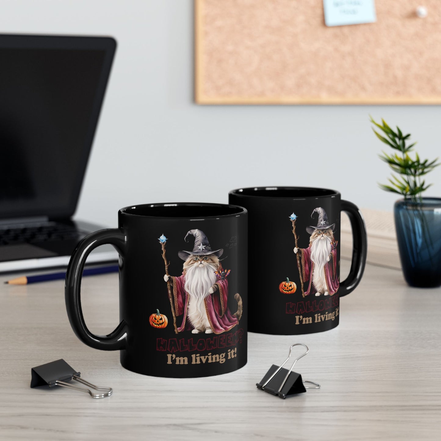 🧙 Title: Living the Spell: Wizardry, Whimsy & Halloween Cheer 🎃 - Halloween Cat Mug - I'm Living It, Witch Mug, Black Coffee Cup, Gift for Cat Lovers, Halloween Decor, Spooky Kitchenware