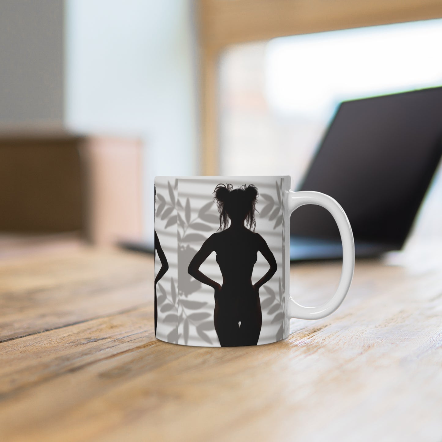 "Roxie" Confident Woman Silhouette Art Print - Empowerment Wall Decor - Silhouette Art Ceramic Mug - Elegant Coffee Cup, Home Decor, Unique Gift, Minimalist Kitchenware, Artsy Mug