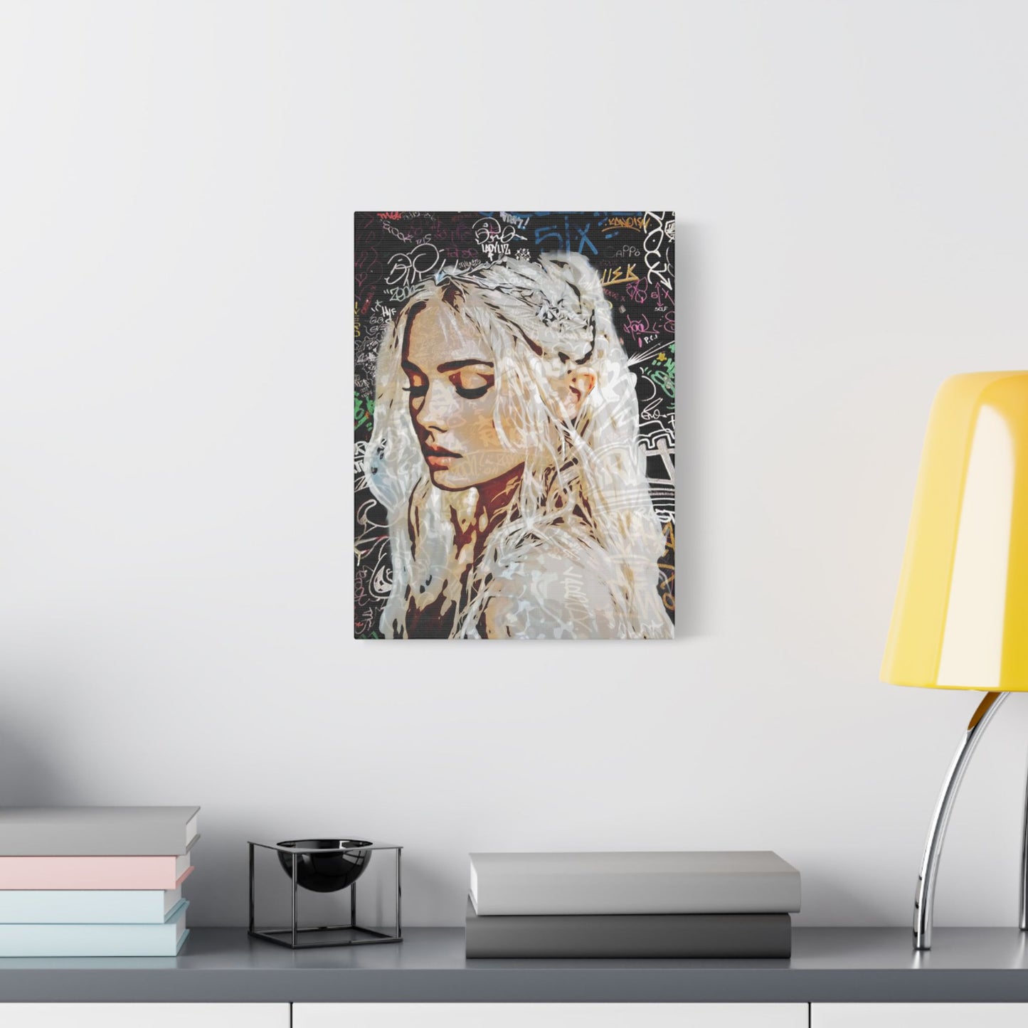 "Urban Dreams: Street Art Portrait of Hope and Beauty Emerging from City's Creative Soul" - Satin Canvas Art Print, Stretched Wall Decor, Girl Portrait, Abstract Graffiti Design, Unique Home Decor, Gift for Art Lovers