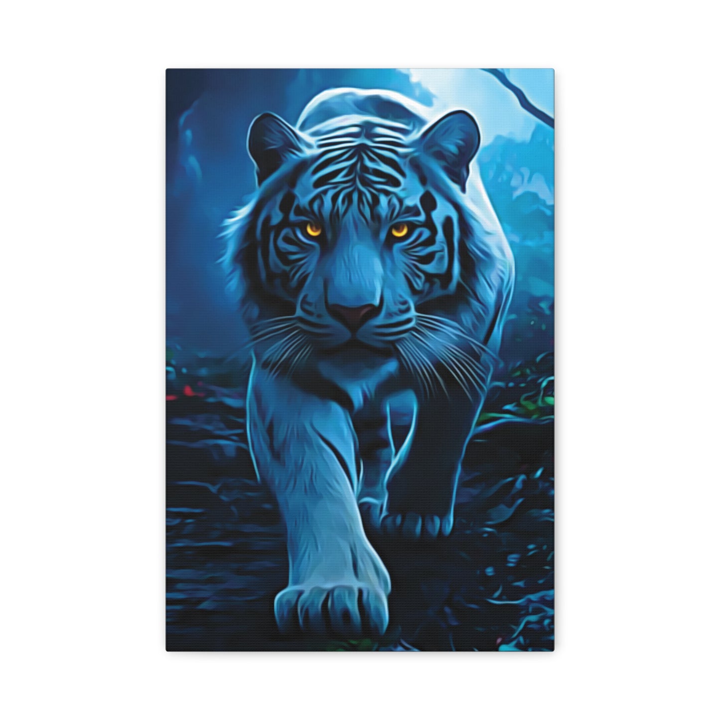 🐅 Blue Ember: Strength in Stillness, Power in Motion - Majestic White Tiger Wall Art, Canvas Print, Home Decor, Animal Lover Gift, Wildlife Artwork, Unique Gift Idea, Eco-Friendly Decor