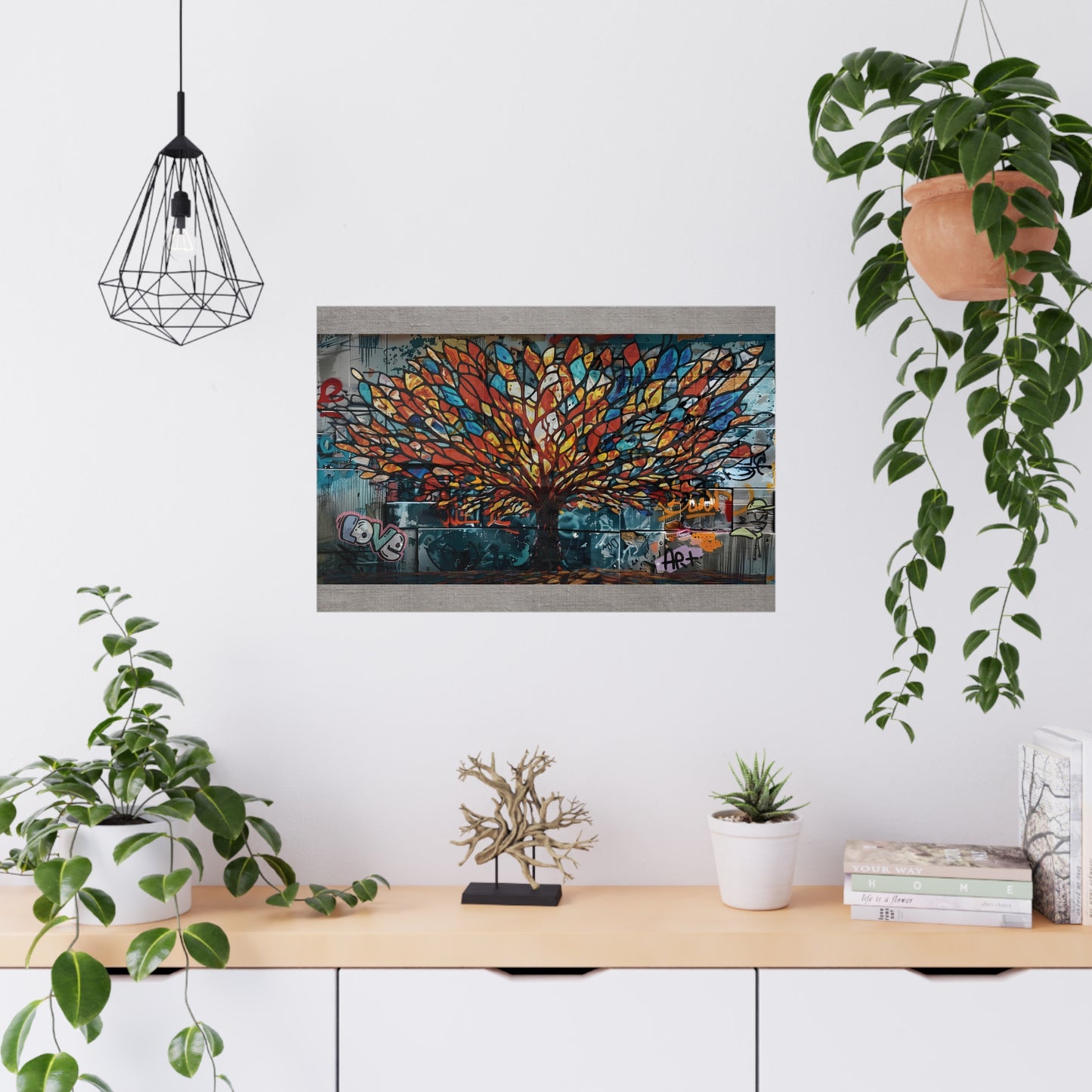 “Roots of Radiance: The Urban Tree of Infinite Expression” - Vibrant Tree Matte Poster, Home Decor, Wall Art, Gift for Nature Lovers, Modern Art Print