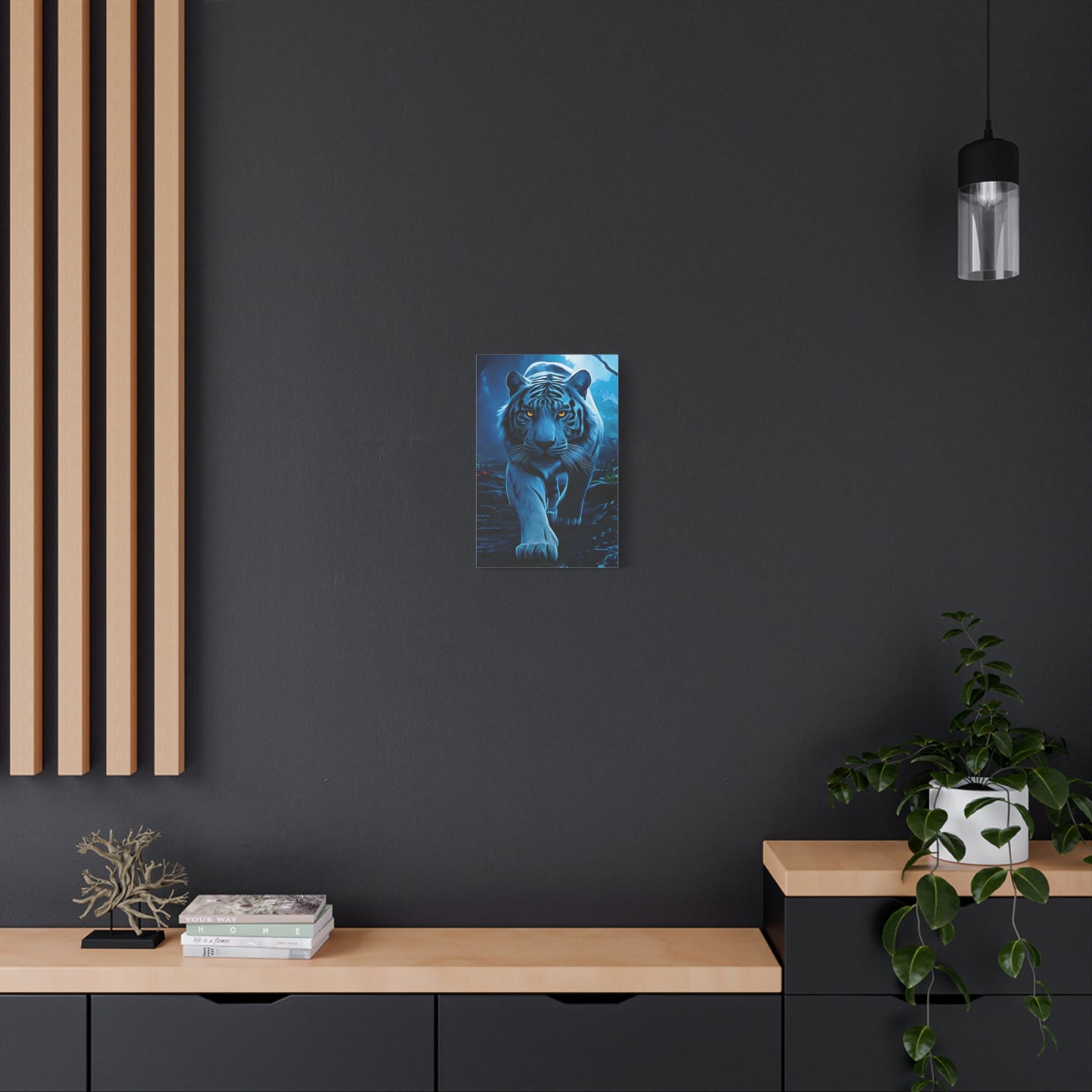 🐅 Blue Ember: Strength in Stillness, Power in Motion - Majestic White Tiger Wall Art, Canvas Print, Home Decor, Animal Lover Gift, Wildlife Artwork, Unique Gift Idea, Eco-Friendly Decor