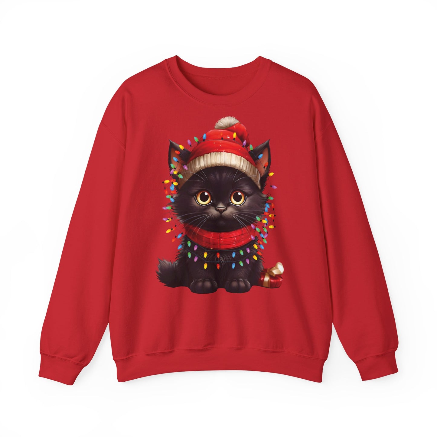 Holiday Heart: Kitten Wrapped in Christmas Lights - Festive Cat Crewneck Sweatshirt - Cozy Holiday Apparel, Warm Gift, Cute Winter Style, Pet Lover Sweatshirt, Christmas Sweater Alternative