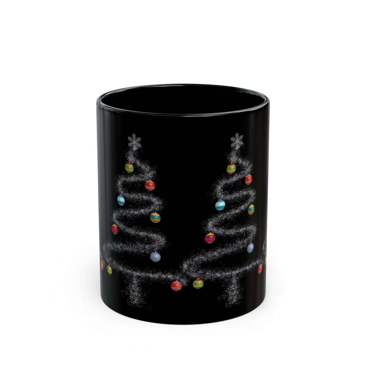 Cosmic Christmas: Where Stardust Dreams Become Holiday Magic - Christmas Tree Black Mug - Festive Coffee Cup (11oz, 15oz)