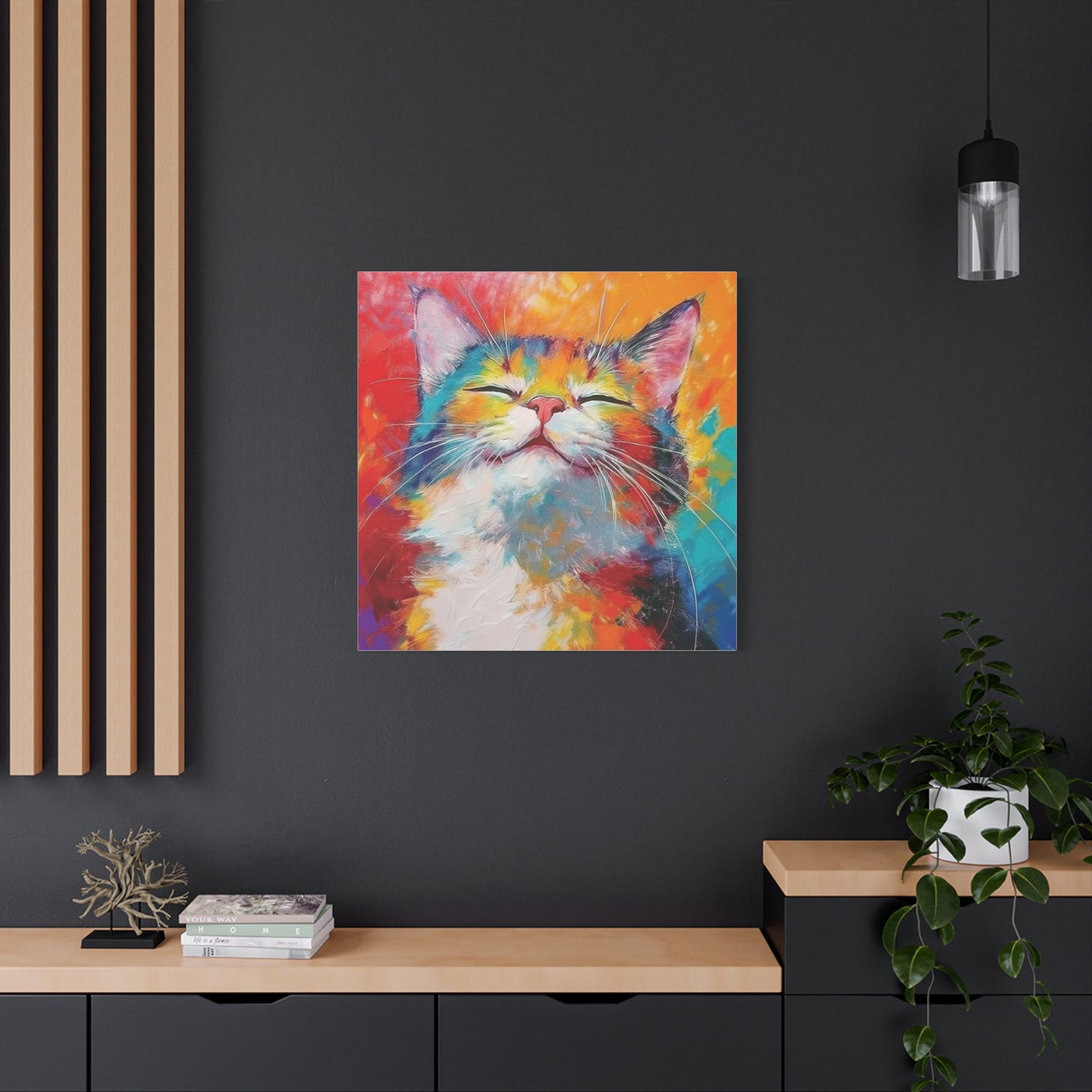 Canvas Print: Pawsitive Vibes Tri-Color Cat Artwork