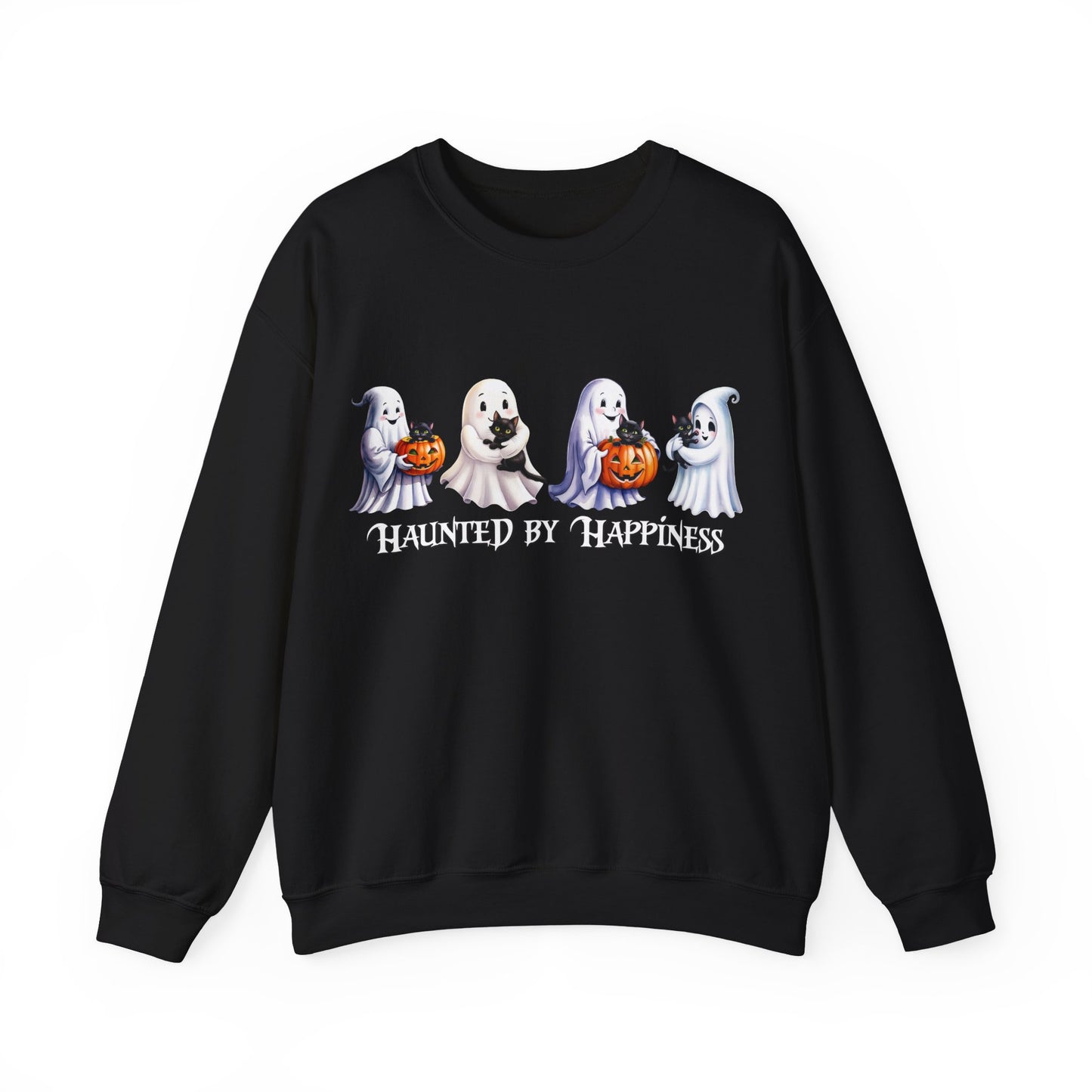 👻 Haunted by Happiness: Ghosts of Joy and Candy - Halloween Ghosts Sweatshirt, Cozy Crewneck, Autumn Apparel, Spooky Season Gift, Unisex Sweatshirt for Fall Celebrations