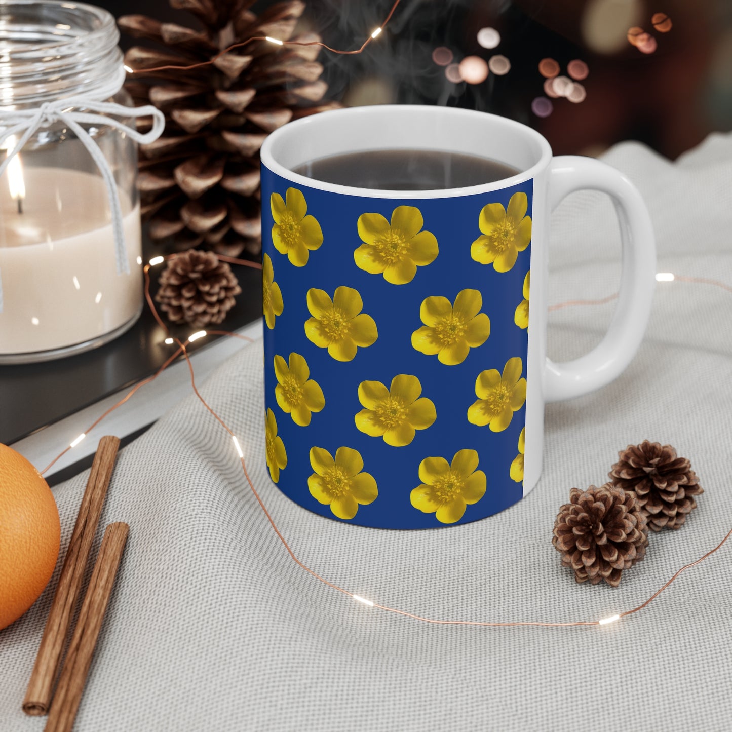 Coffee Cups - Yellow Flower Pattern Design