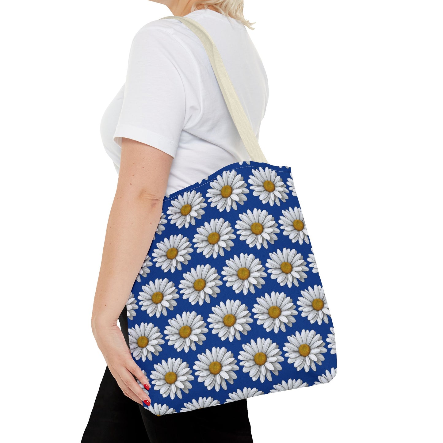 Daisy Tote Bag - White Floral Pattern Summer Fashion Accessory