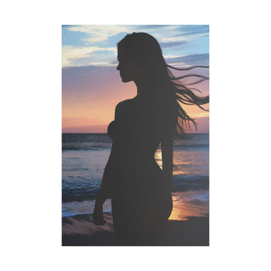 Whispers of the Horizon – Serene Silhouette at Sunset Capturing Peace, Beauty, and Timeless Grace - Satin Canvas Wall Art, Elegant Silhouette Beach Decor, Serenity Artwork, Perfect Gift for Home, Office, and Special Occasions