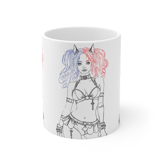 Ainime Catgirl Inspired Ceramic Mug, Cute Coffee Cup, Unique Gift for Comic Fans, Halloween, Birthday, Character Merchandise