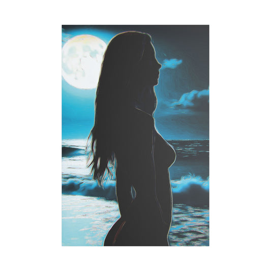 Moonlit Reflections – Serenity, Strength & Ocean Calm in One Magical Moment 🌊🌕 - Stretched Canvas Art Print, Moonlit Ocean Wall Decor, Aesthetic Home Decoration, Unique Artwork for Living Room, Modern Art Gift